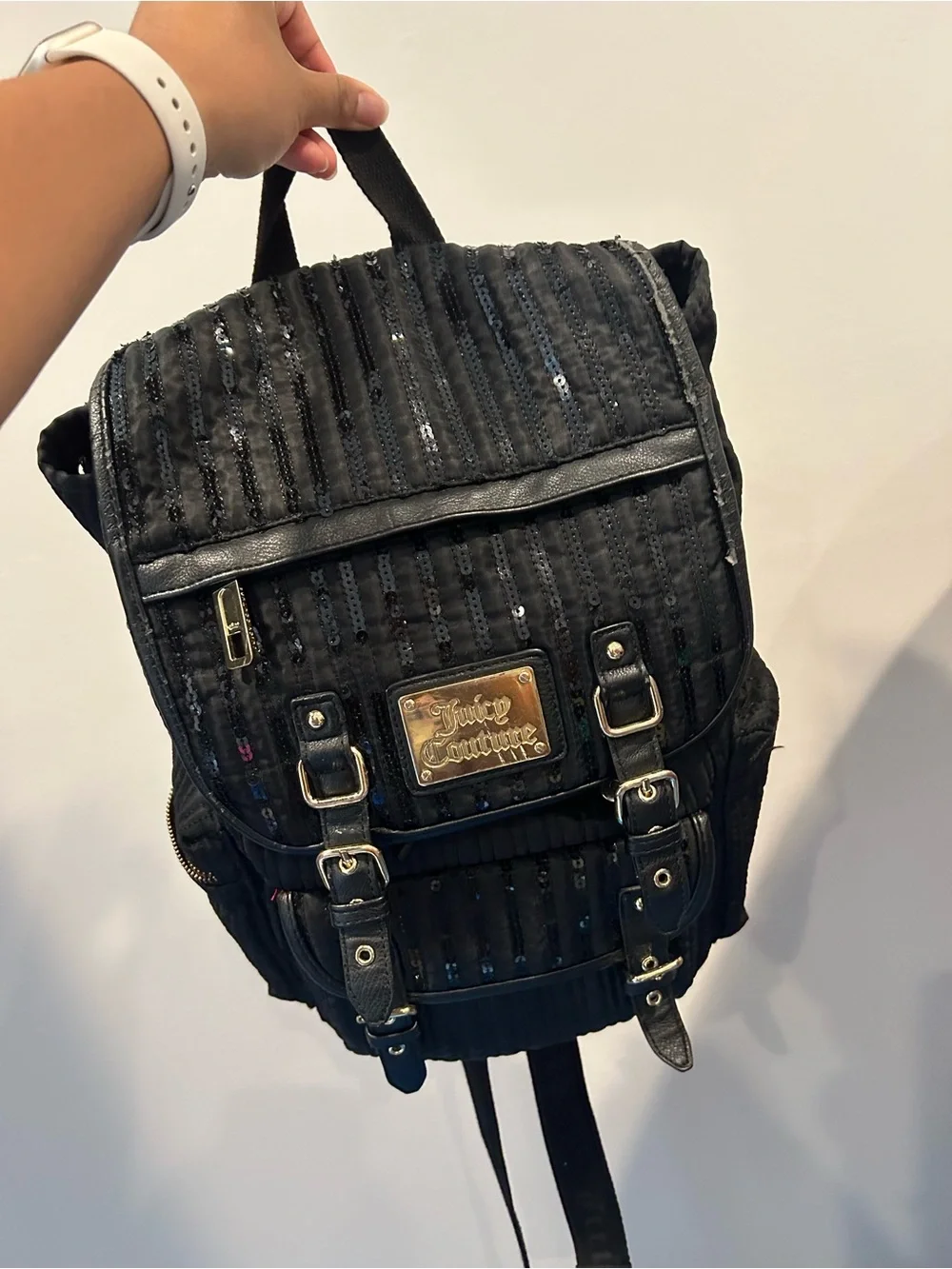 Juicy Couture Vintage Black Sequin Quilted Mini Backpack Goth Y2K Glam Bag